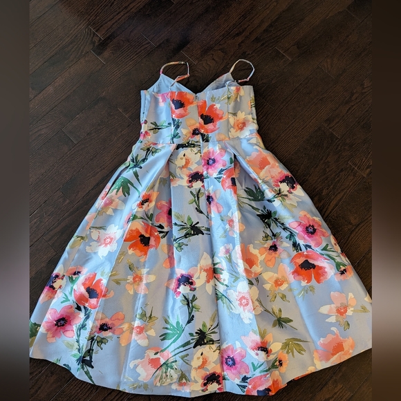 Eliza J Floral Blue Satin Cocktail Dress sz 12 - Picture 13 of 16